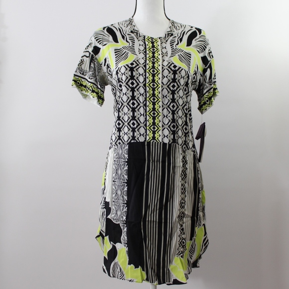 Hale Bob Silk Pattern Short Sleeve Shirt Dress XS - Picture 2 of 8